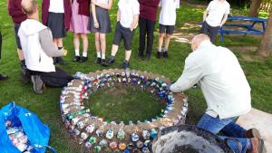 Photo of ecobrick planter construction