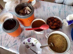 Top right- fried plantain + meat sauce