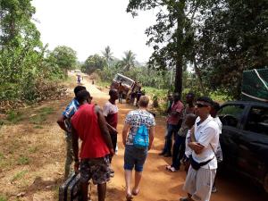 Broken down lorry blocking road in rural Kailuhun region, 3 hours drive from Bo